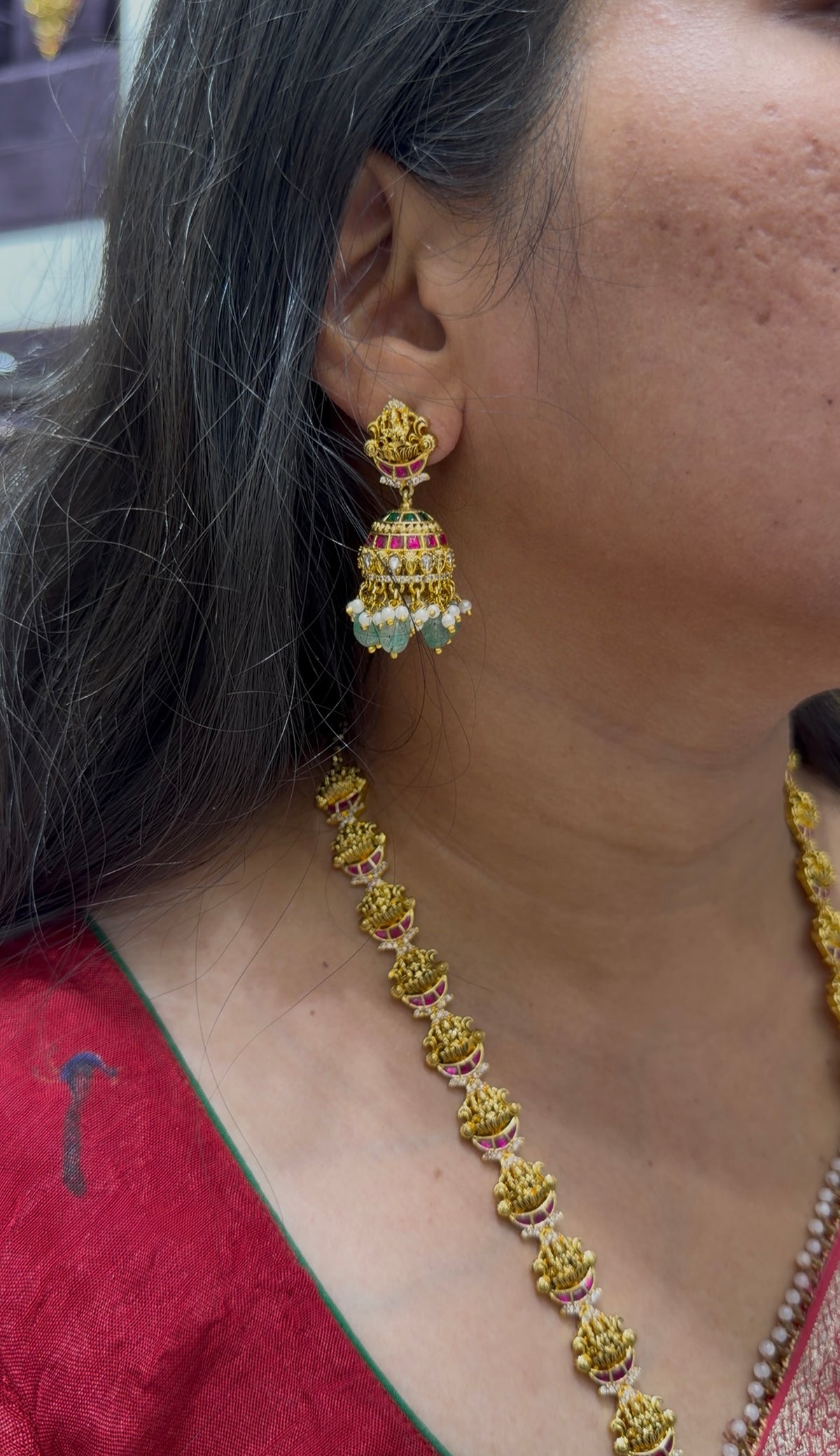 Beautiful jadau kundhan & Lakshmi devi model haram with pushback earrings