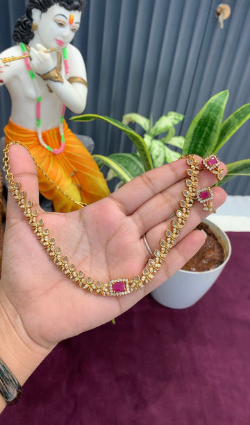 Beautiful simple ruby stone neckset with pushback studs