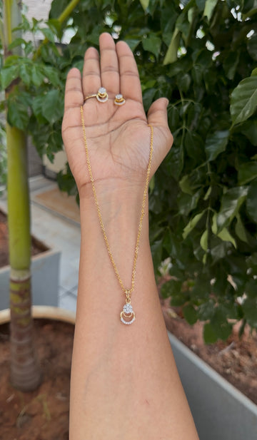 Because white stone pendant set with chandraharam chain 18 inchs long