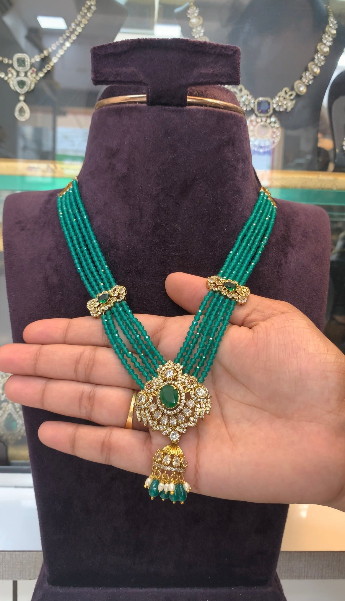 Beautiful CZ stones pendant with crystal beads mala
