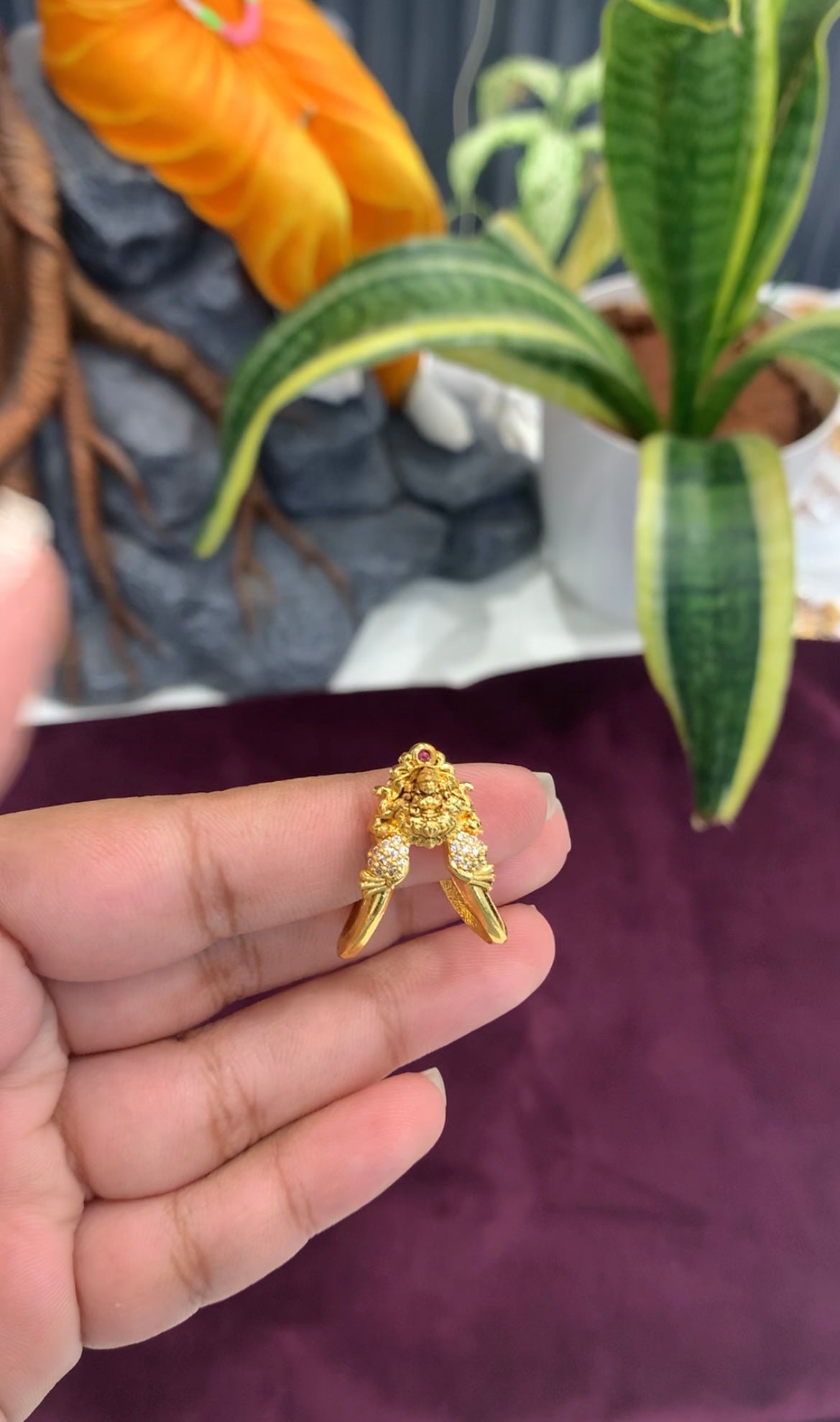 Beautiful Lakshmi devi & peacock design finger ring
