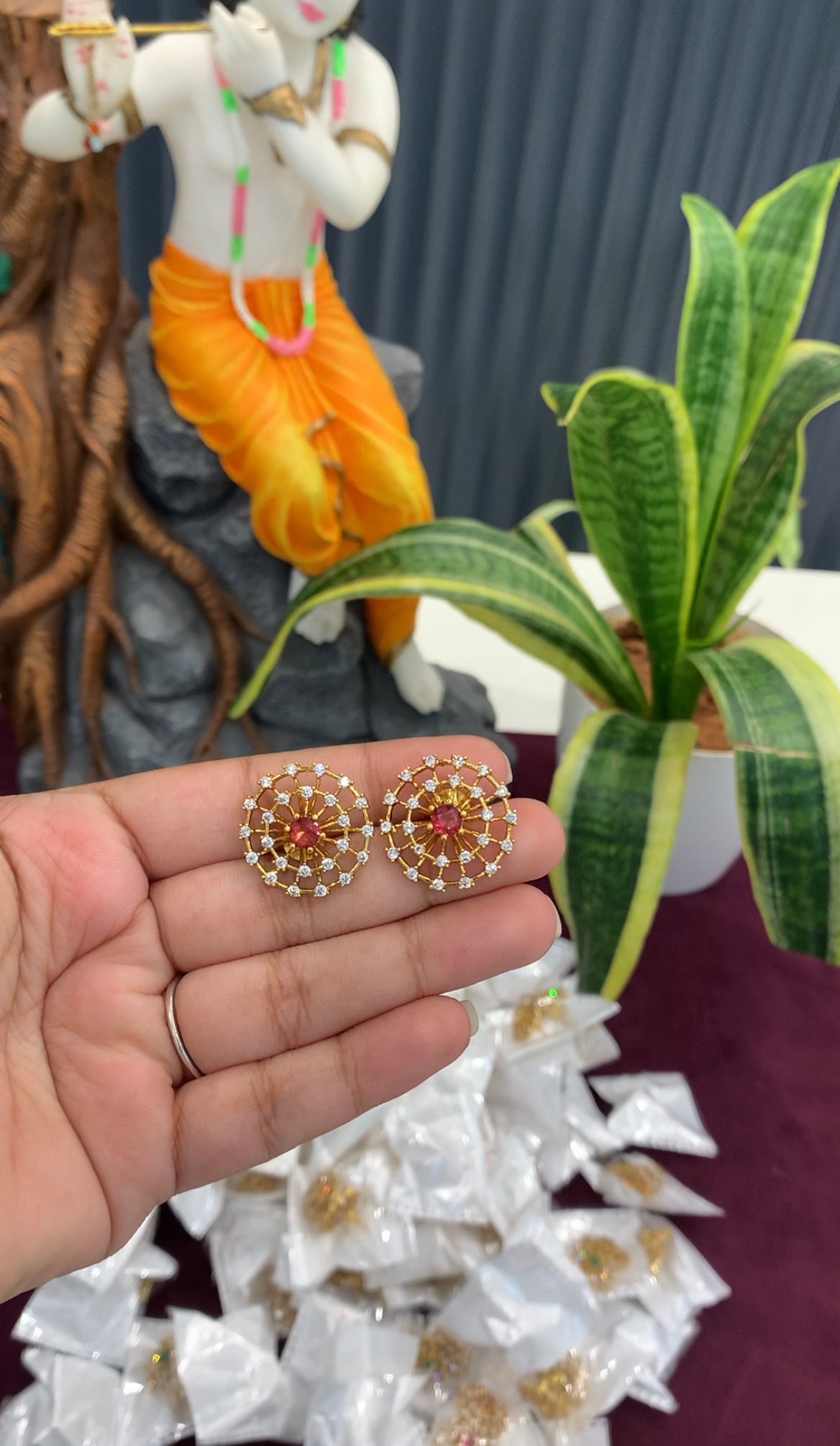 Beautiful ruby and white stone studs with pushback
