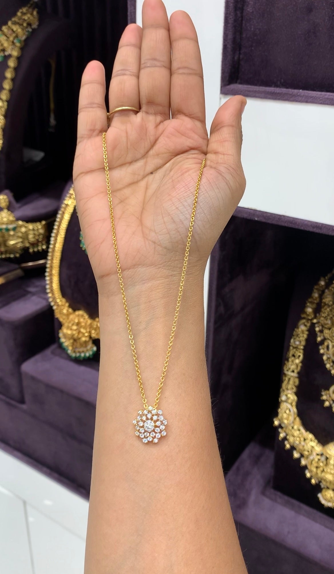 Beautiful white stone locket with chandraharam chain 18 inchs long