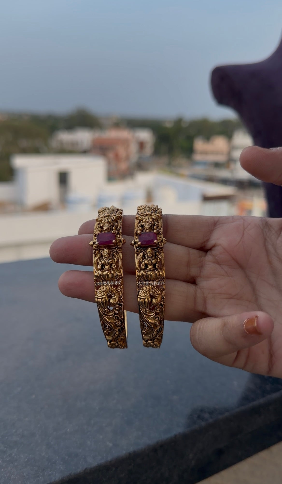 Beautiful Lakshmi devi & ruby stone openable bracelet (single bracelet)