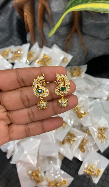 Beautiful uncut stone peacock design studs with pushback