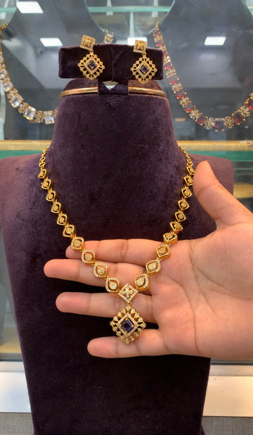 Beautiful CZ stones necklace with pushback earrings