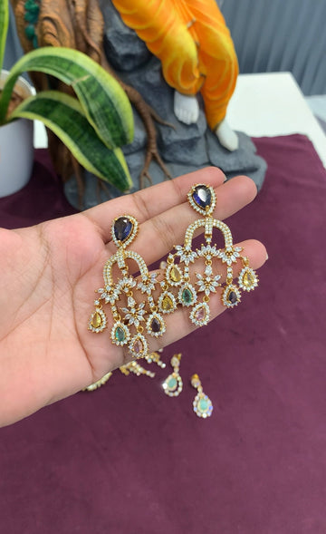 Beautiful multi color CZ stones ear  hangings with pushback