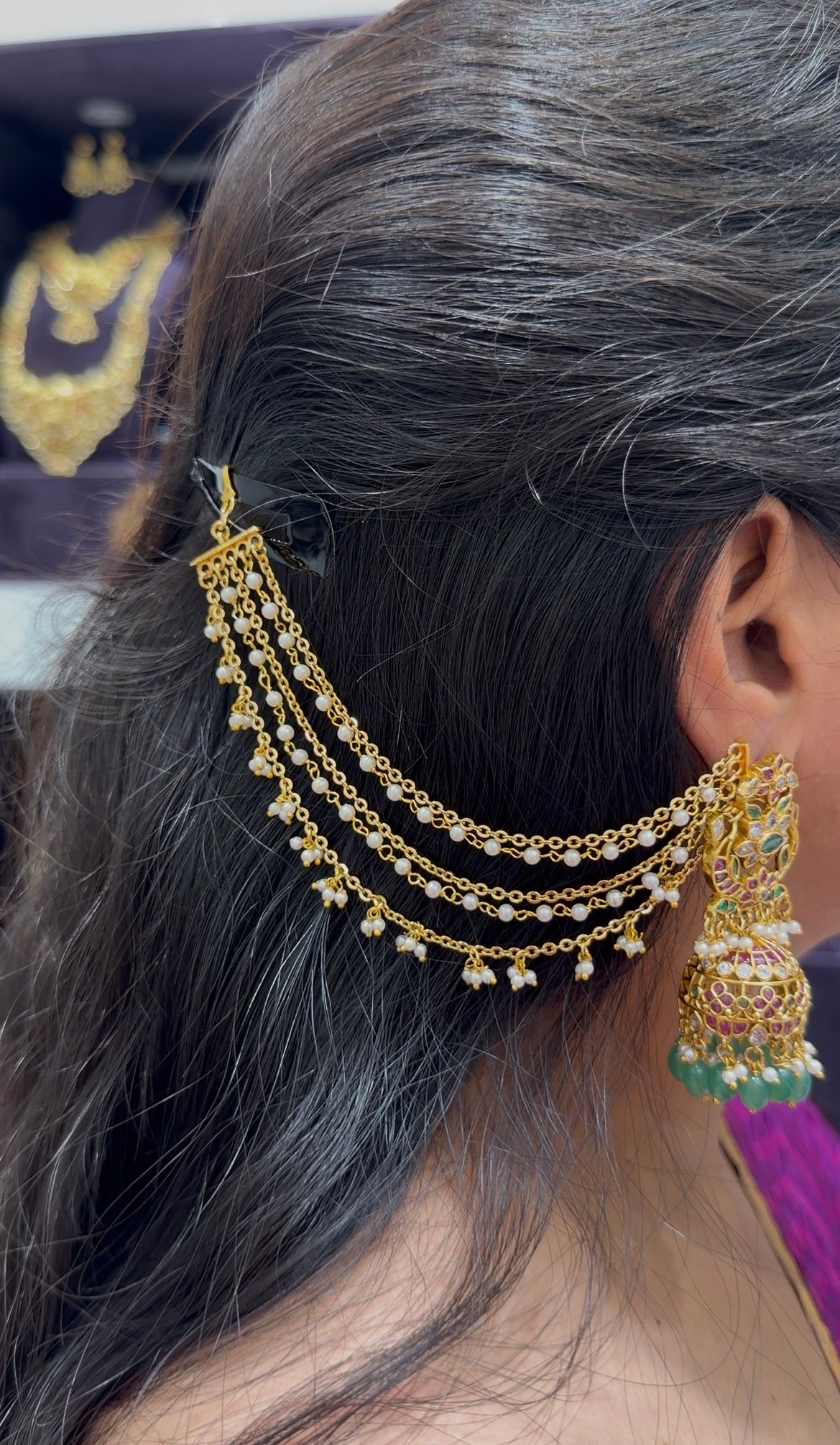 Beautiful chandraharam & pearls 3 layers champaswaralu