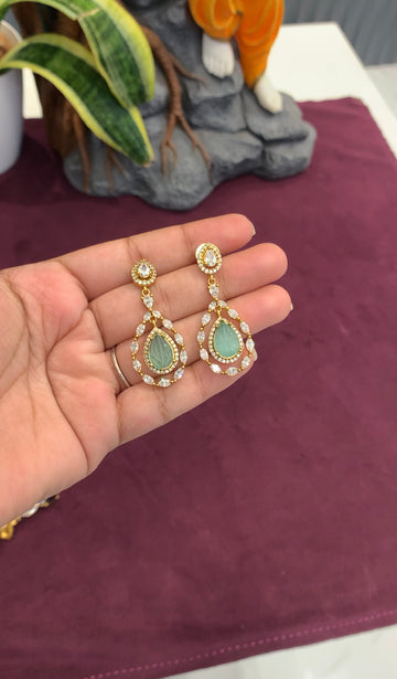 Beautiful green stone ear hangings with pushback