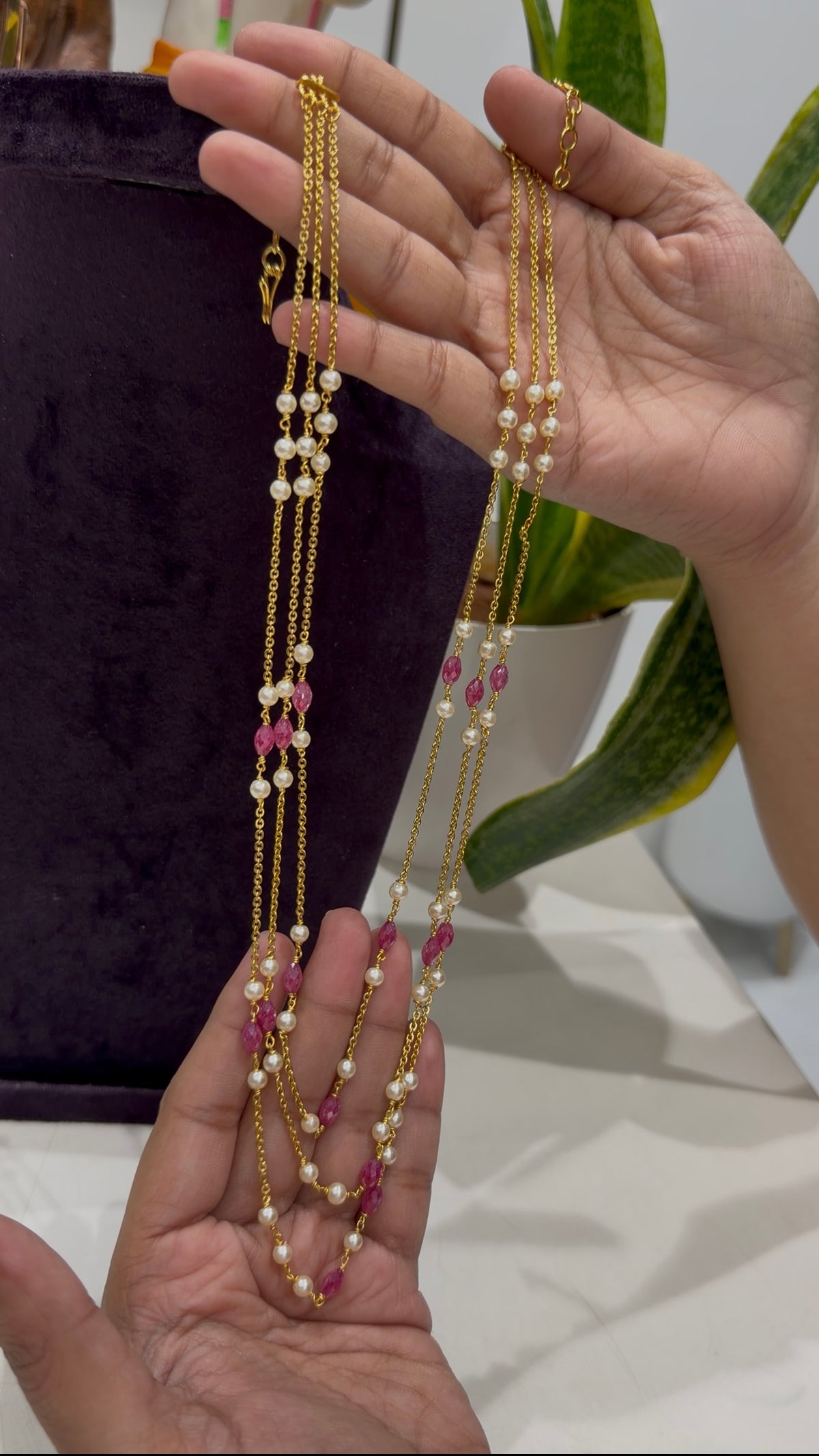 Beautiful handmaking 3 layers beads & chandraharam chain 18 to 20 inchs long
