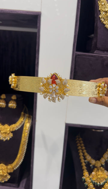Beautiful Ruby & white stones pendant kids vaddanam
