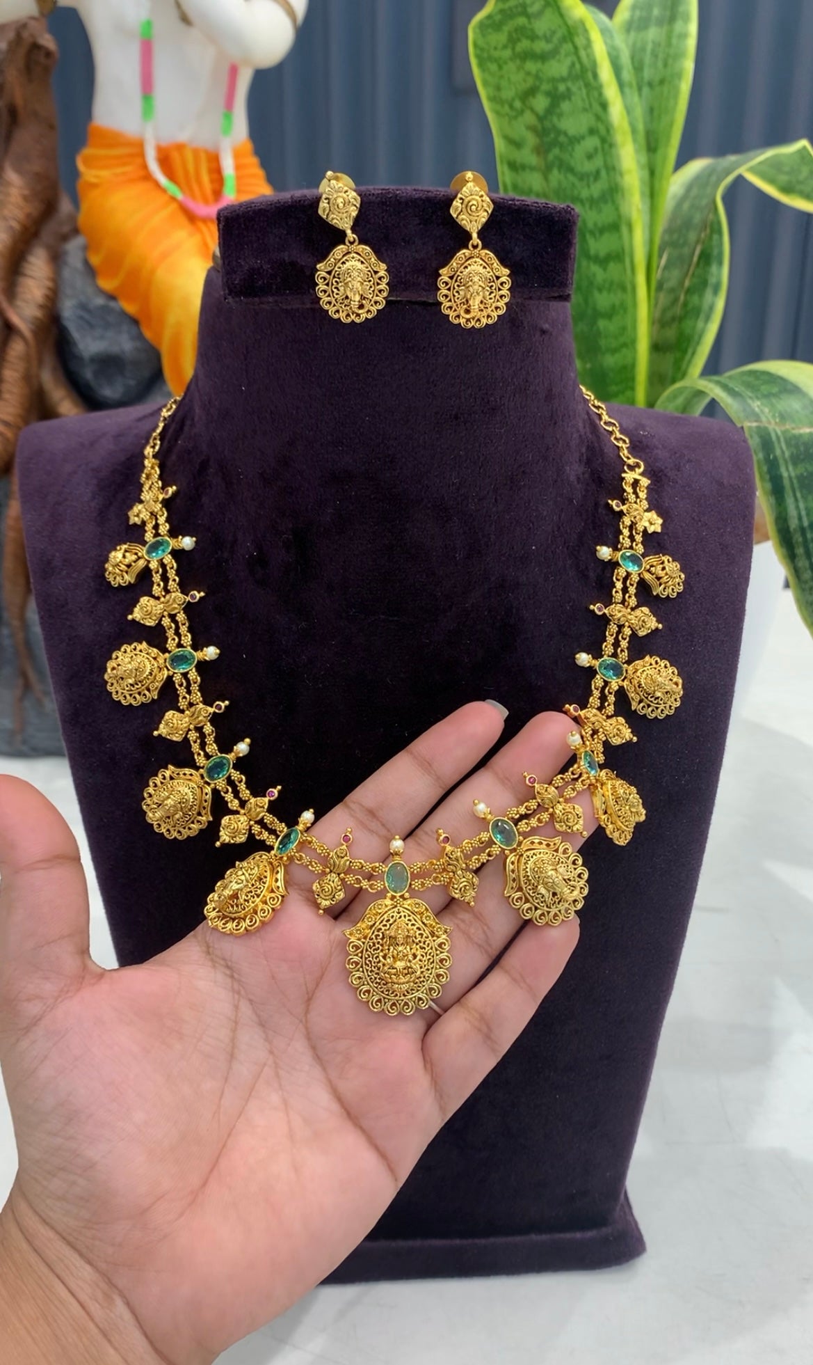 Beautiful lakshmi devi kasula model  necklace with pushback earrings