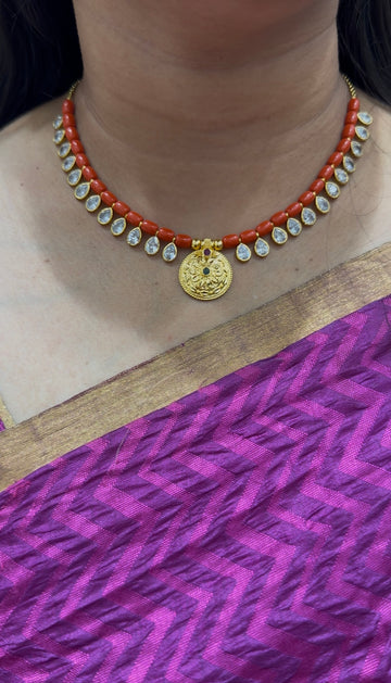 Beautiful pagadam beads with locket neckset