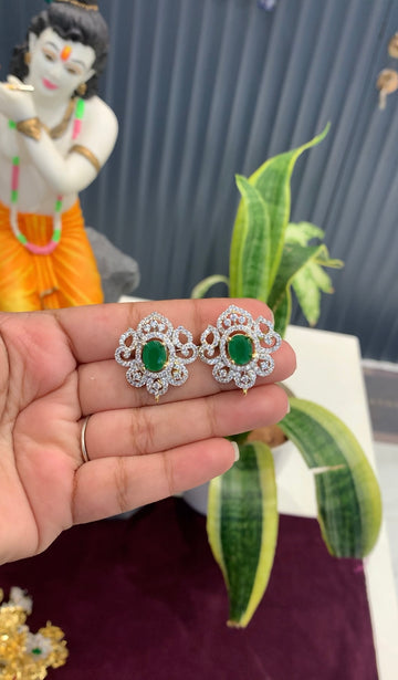 Beautiful GJ polish green stone ear studs with screwback