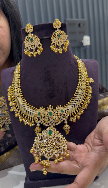 Beautiful Green colour CZ stones necklace with screwback earrings