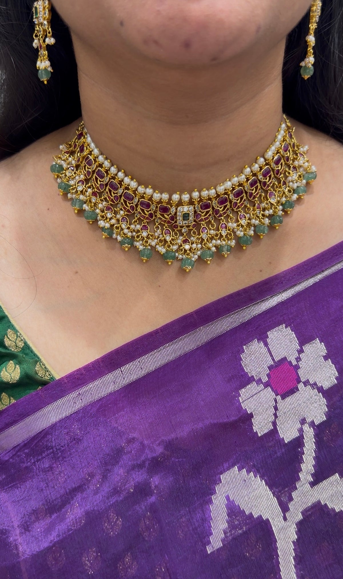 Beautiful pota stone chocker set with beads finishing