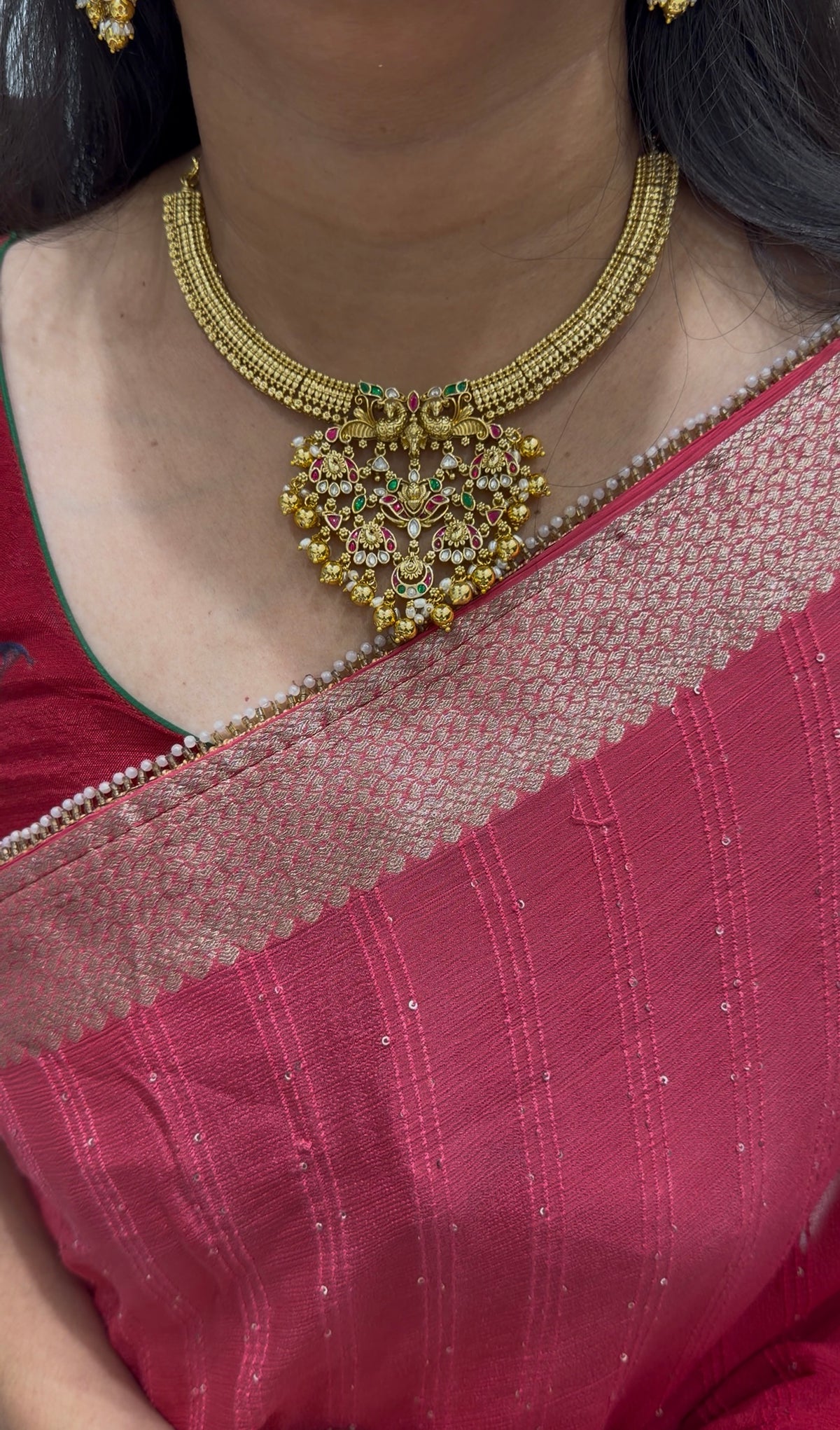 Beautiful jadau kundhan kanti model necklace with pushback earrings