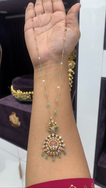Beautiful CZ stones pendant with multi color fancy chain 18 inchs long