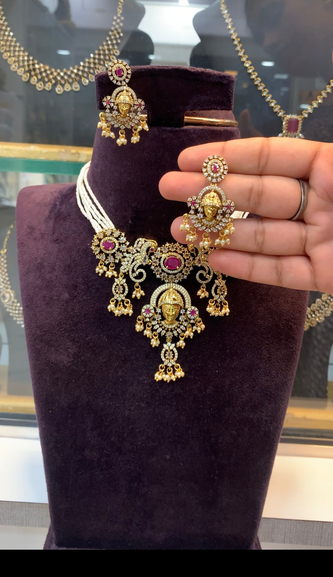 Beautiful Balaji CZ stones pendant set with white beads chocker