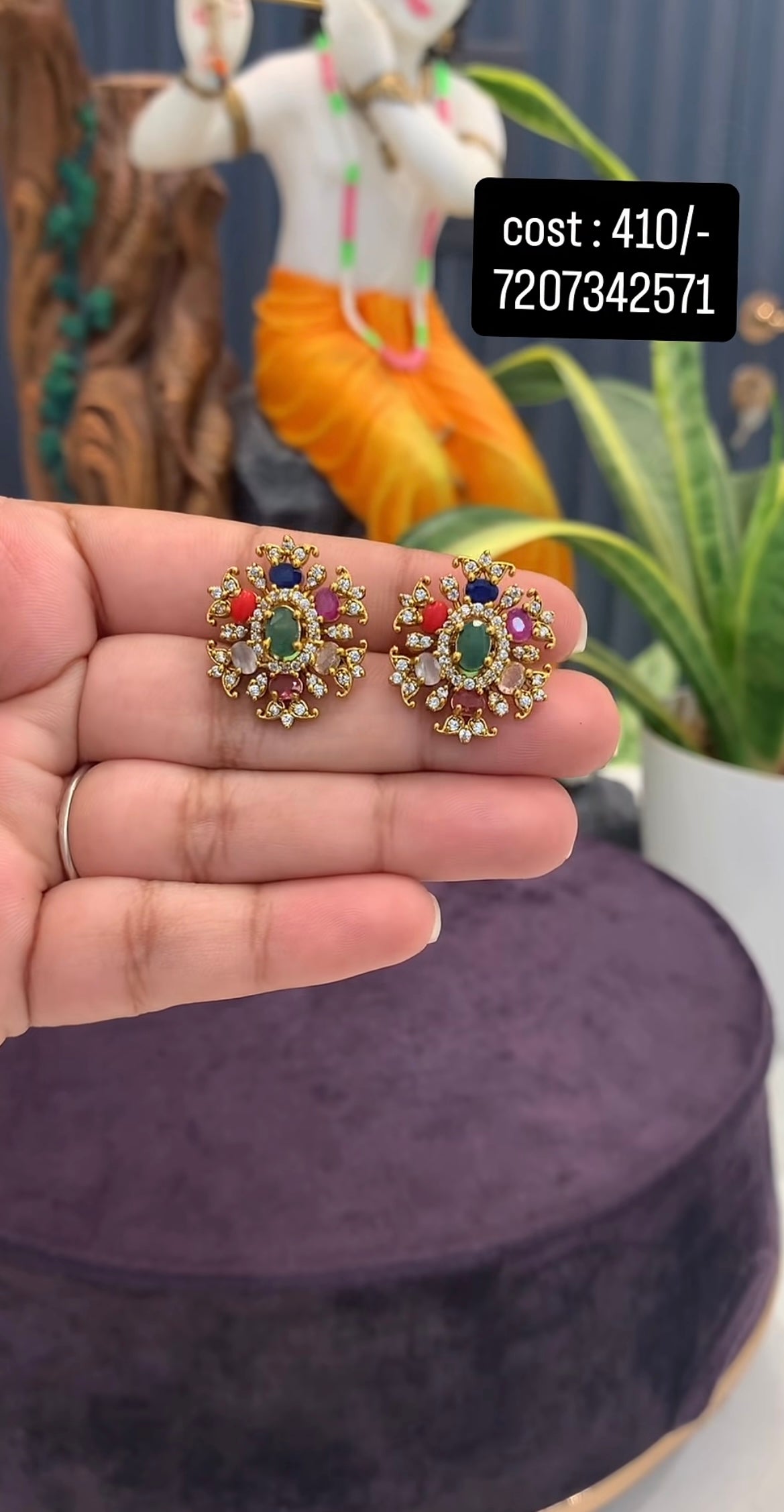 Beautiful Navarathna stone studs with pushback