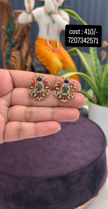 Beautiful Navarathna stone studs with pushback