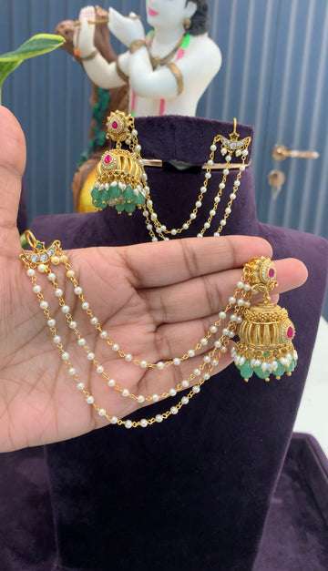 Beautiful white stones bugadi 3 layers pearls champaswaralu