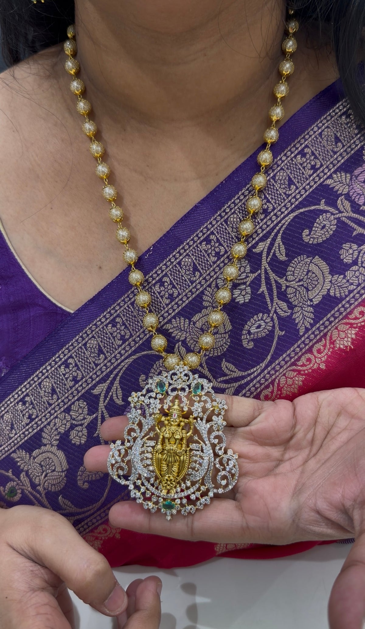Beautiful Gj polish venkateswara swamy pendent with pearls chain