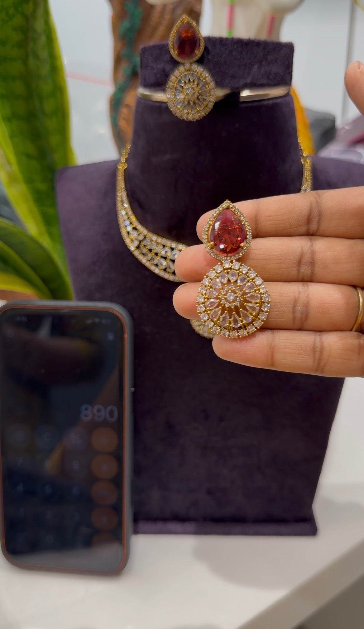 Beautiful kanti model CZ stones necklace with pushback earrings