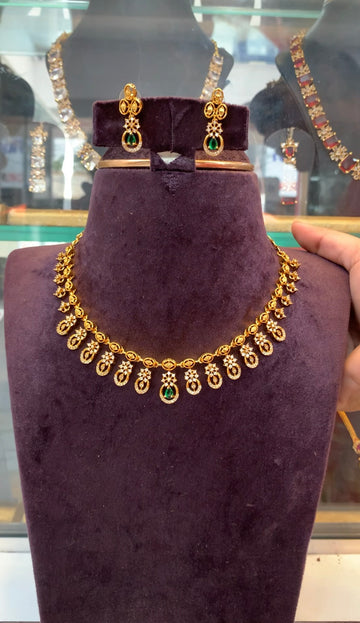 Beautiful simple CZ stones necklace with pushback earrings