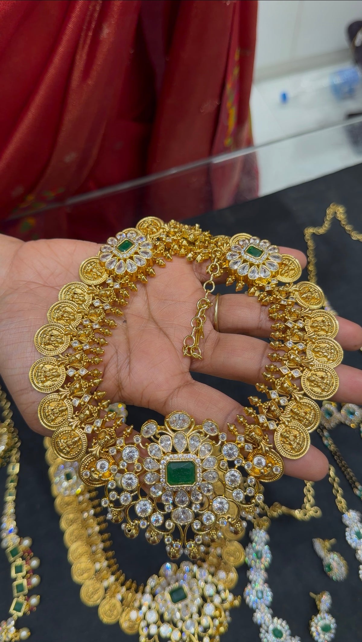 Beautiful kasulu Lakshmi idol necklace set with uncut stones
