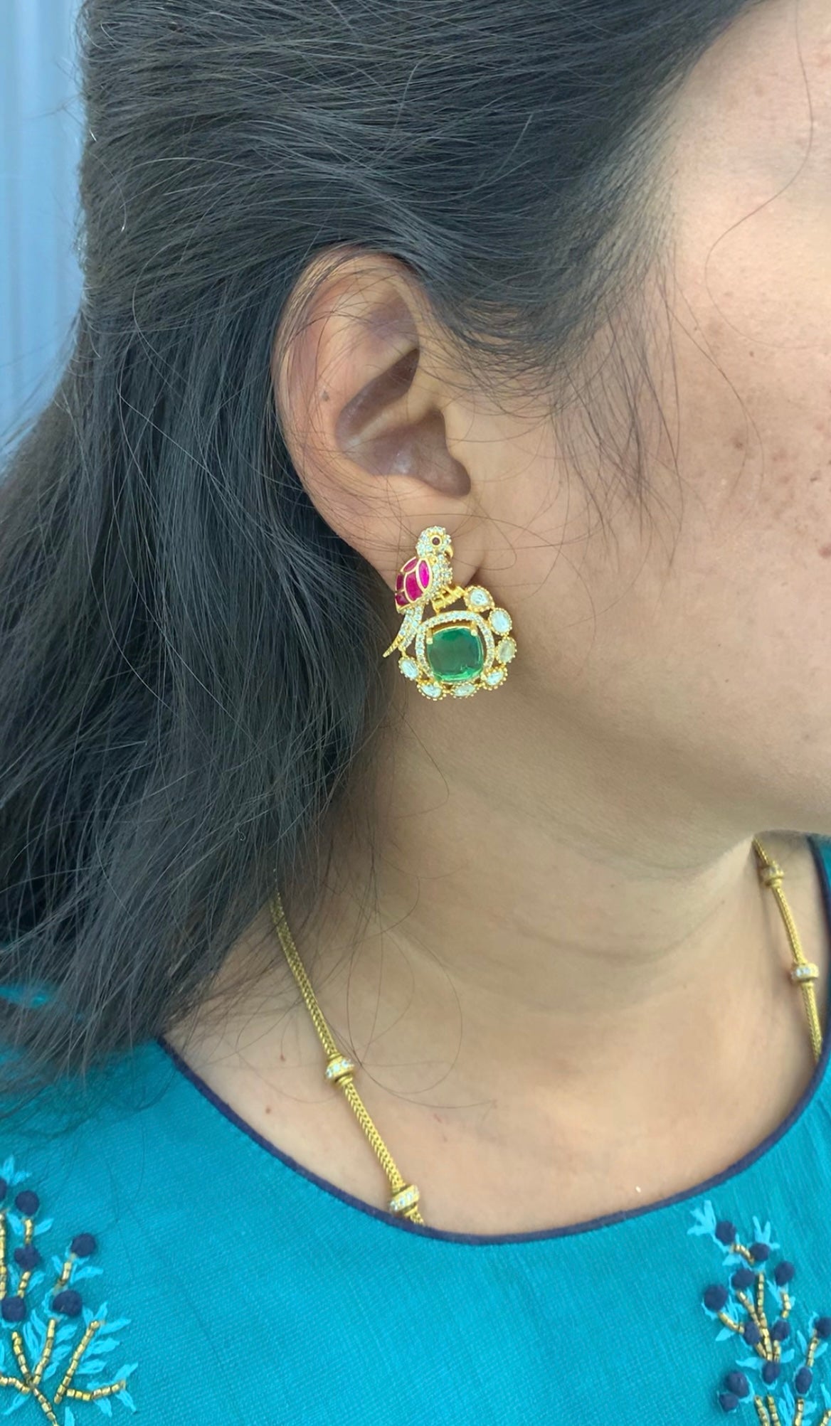 Beautiful jadau kundhan parrot design studs with pushback (prebook dispatch time 10-15 days)