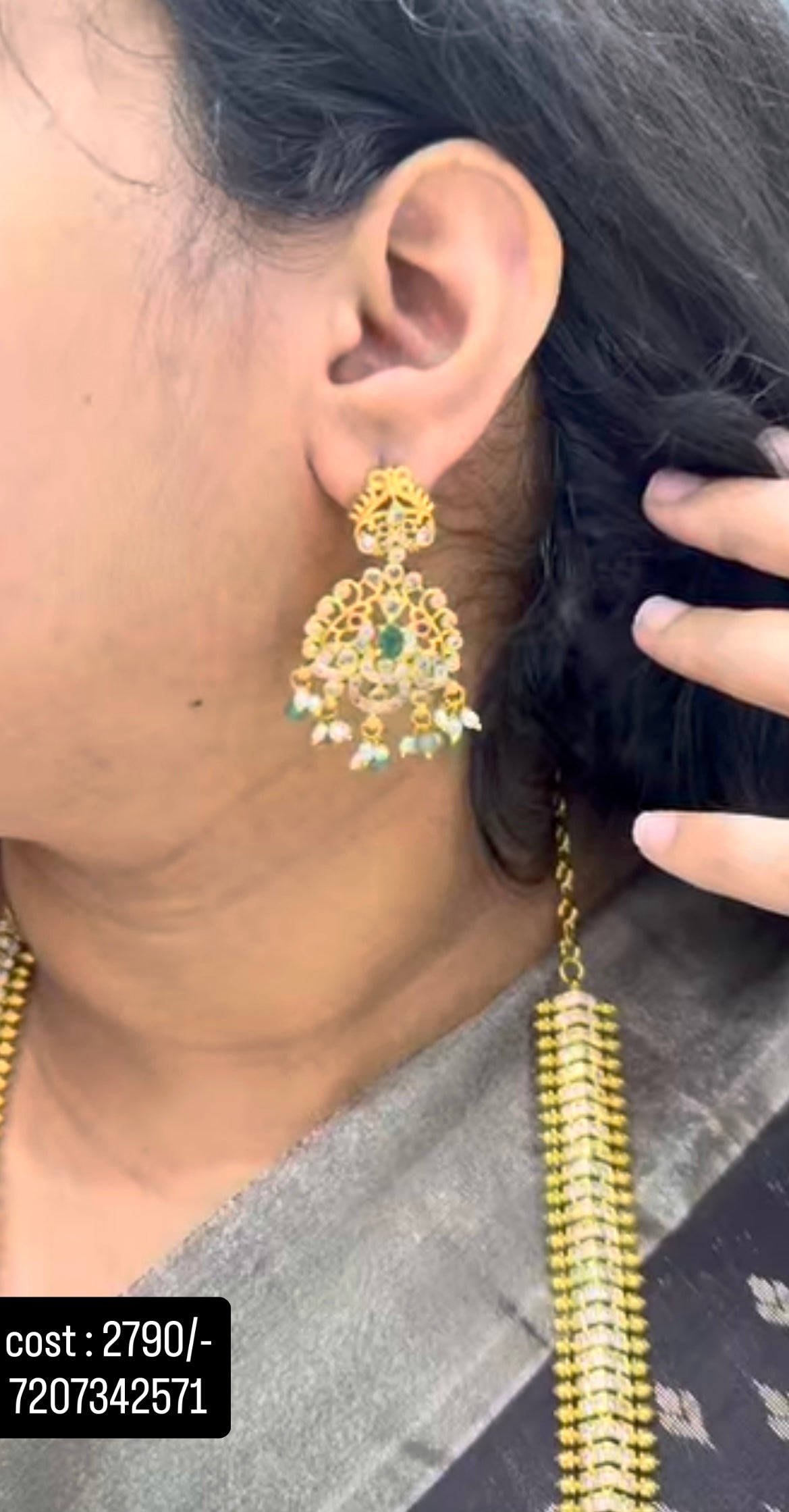 Beautiful multi color CZ stones long haram with screwback earrings