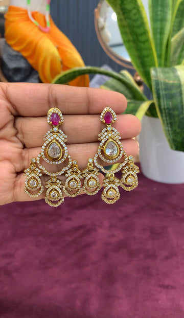 Beautiful White stones Victoria polish ear hangings with pushback