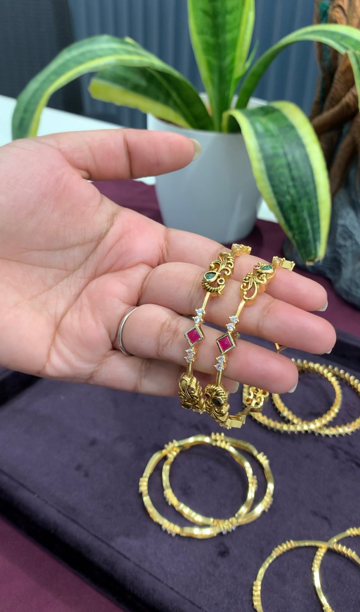 Beautiful peacock design multi CZ stones bangles