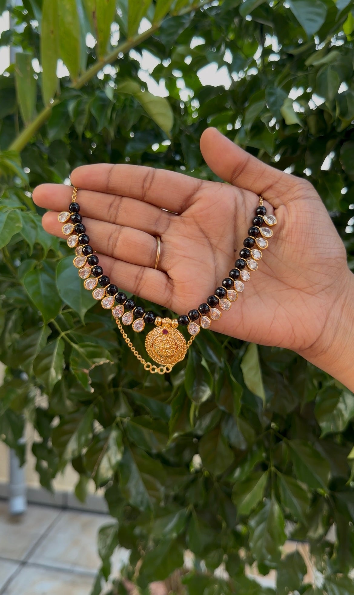 Beautiful black beads with locket neckset
