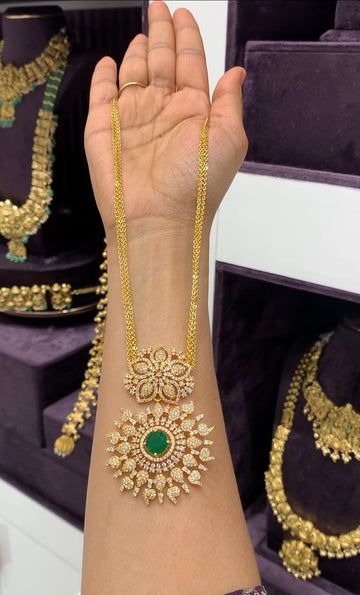 Beautiful white stones pendant with chandraharam chain 18 inchs long