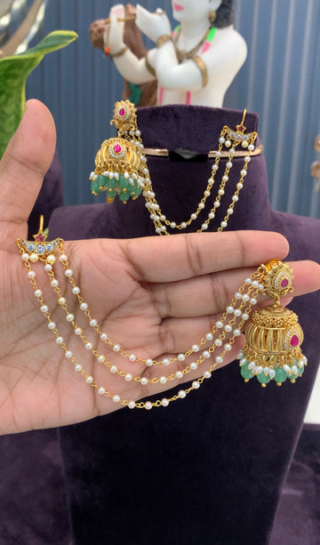 Beautiful white stone bugadi 3 layers pearls champaswaralu