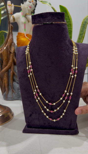 Beautiful handmaking 3 layers beads & chandraharam chain 18 to 20 inchs long