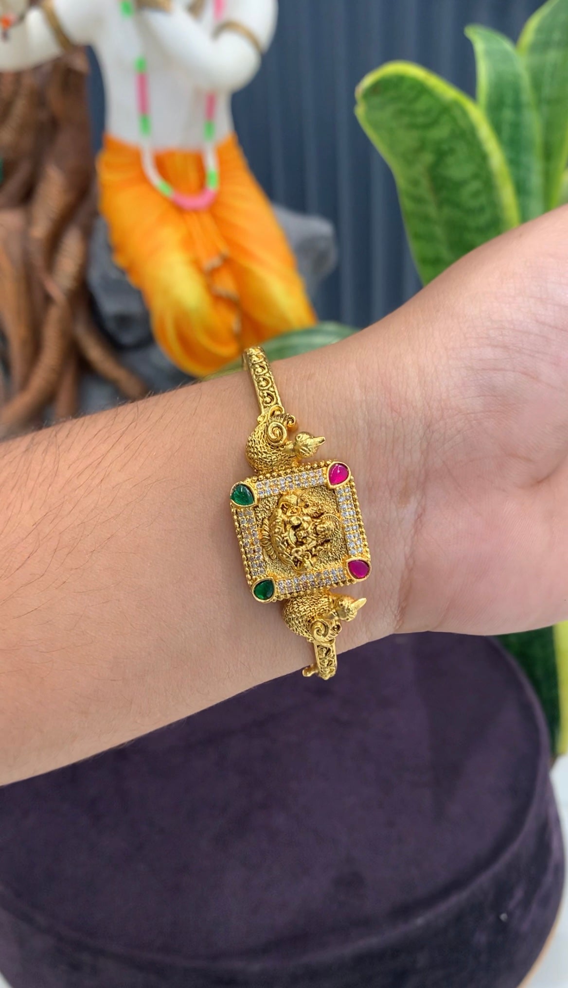 Beautiful Lakshmi devi & peacock design openable bracelet