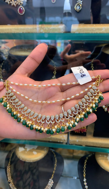 Beautiful CZ stone 3 layers champaswaralu with beads finishing