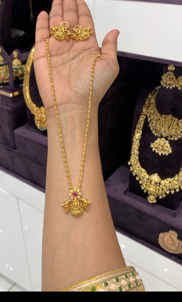 Beautiful Lakshmi devi pendent set gold balls chain 18 inchs long