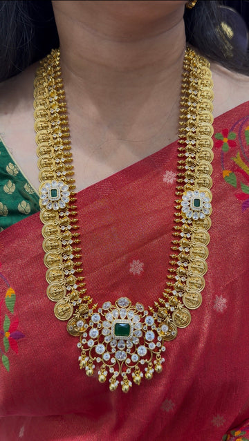 Long haram with kasulu lakshmi idol and screw back earrings
