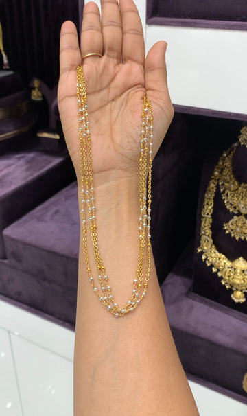 Beautiful handmaking pearls & chandraharam 3 layers chain 18 inchs long
