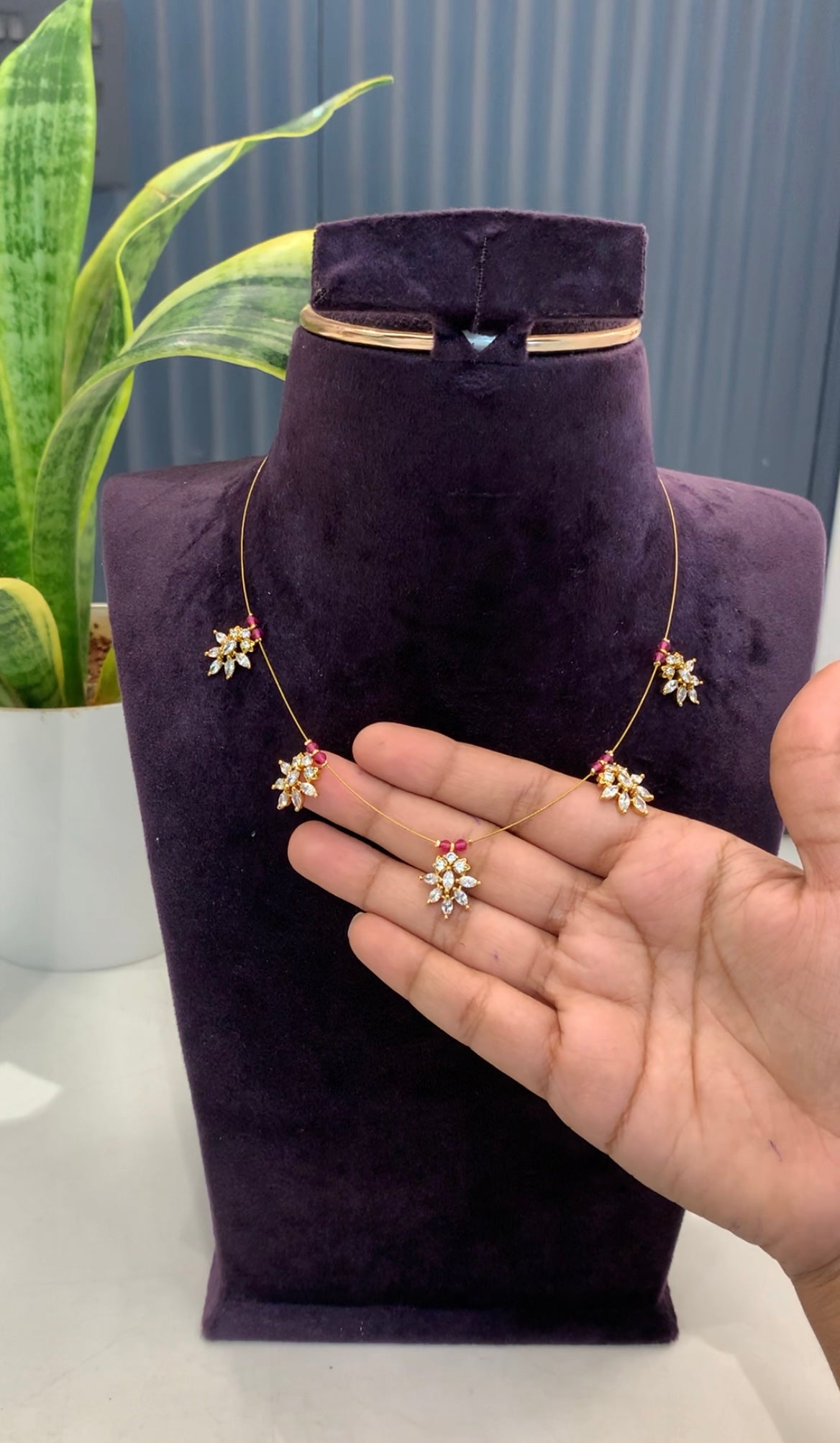 Beautiful invisible chain with white stone lockets