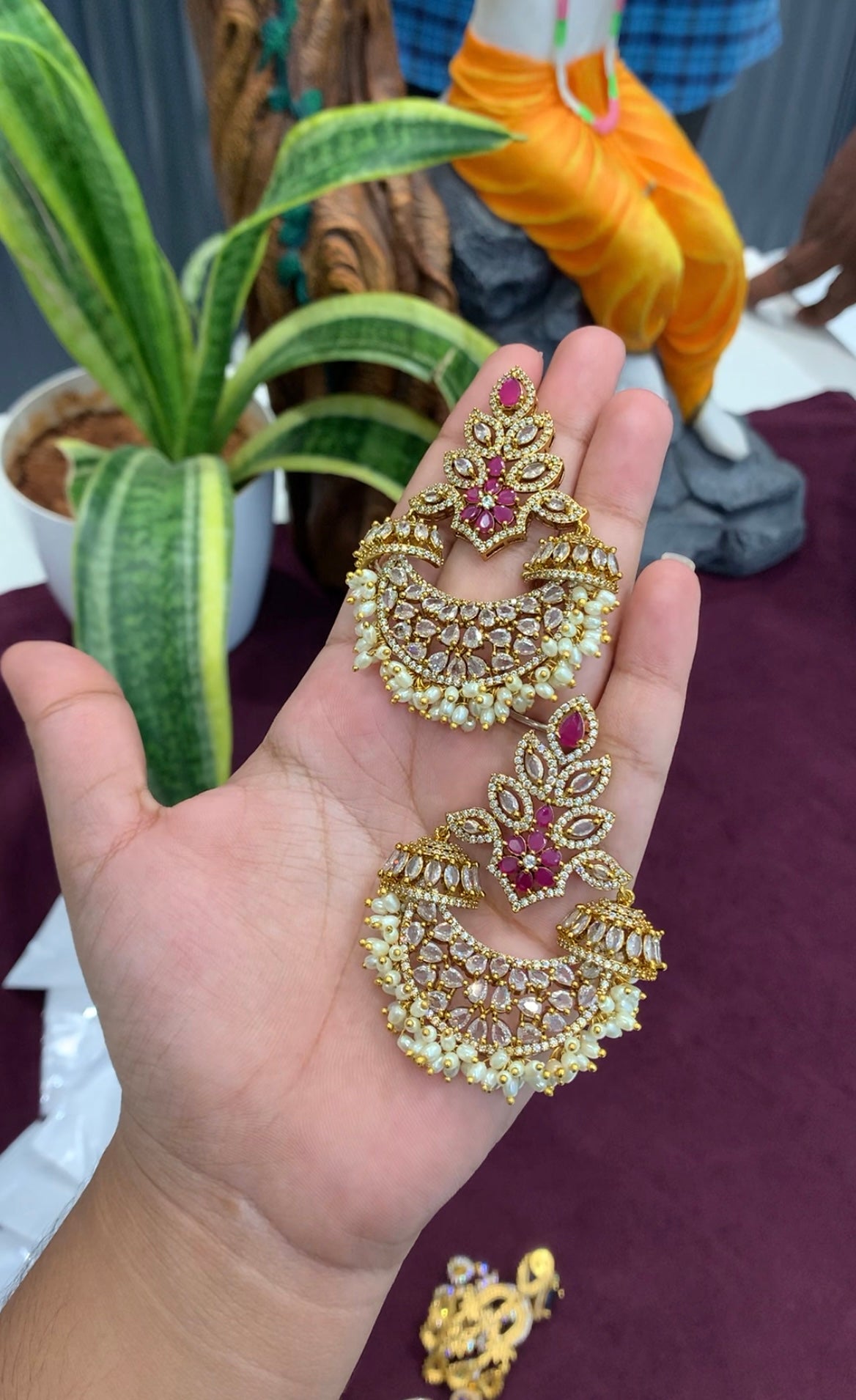 Beautiful CZ stone Chandbali earrings with pushback