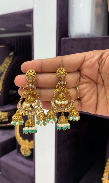 Beautiful peacock design ear hangings with pushback