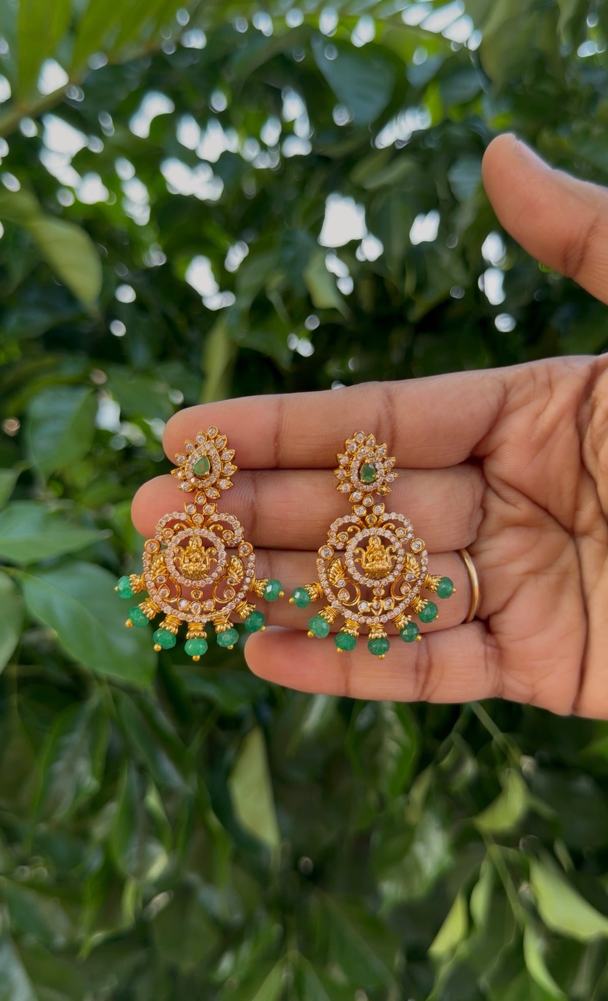 Beautiful Lakshmi devi & CZ stones kanti model necklace with pushback earrings
