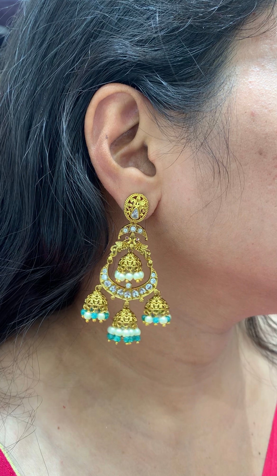 Beautiful peacock design ear hangings with pushback