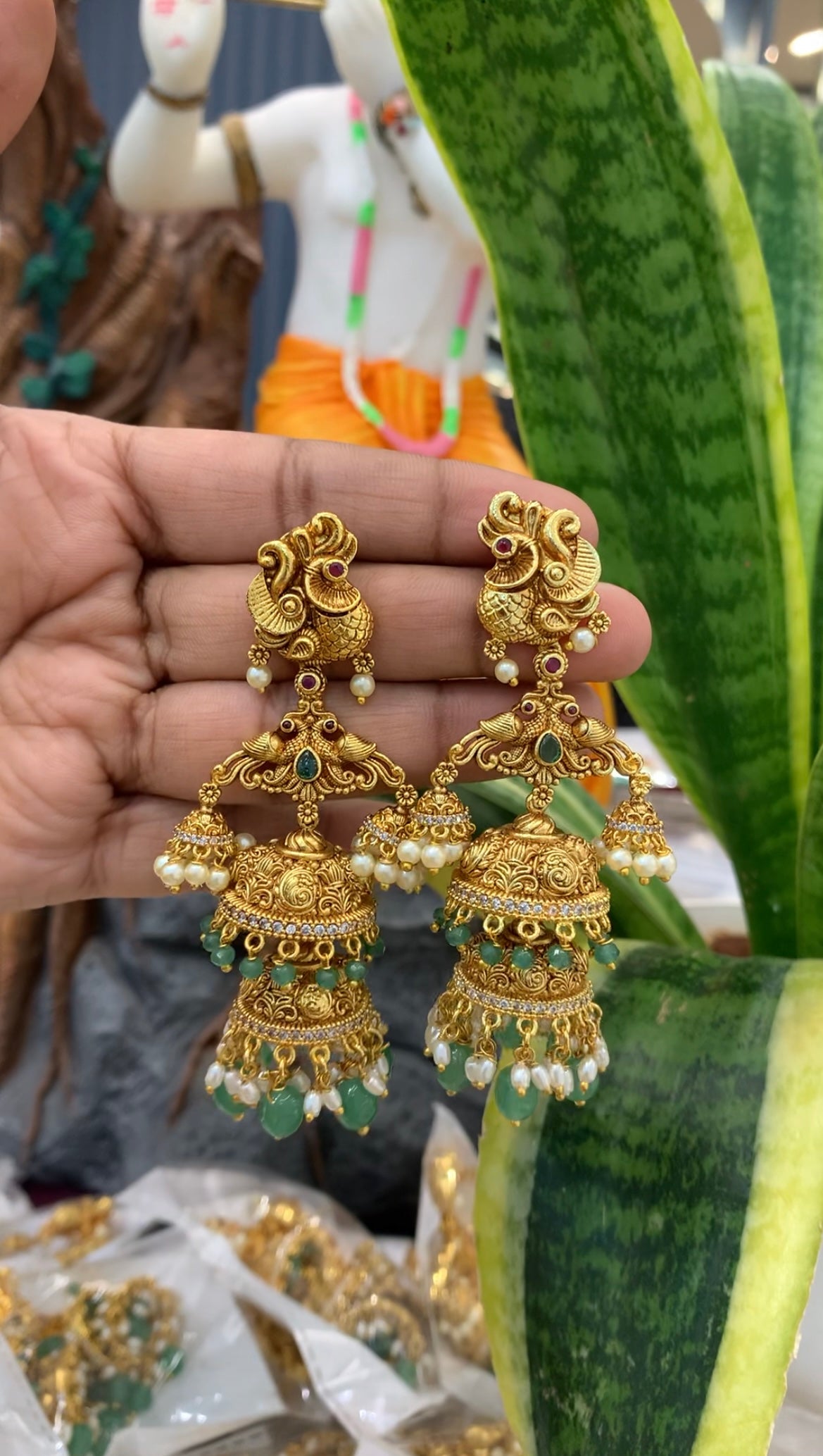 Beautiful embossing peacock design bridal earrings with pushback