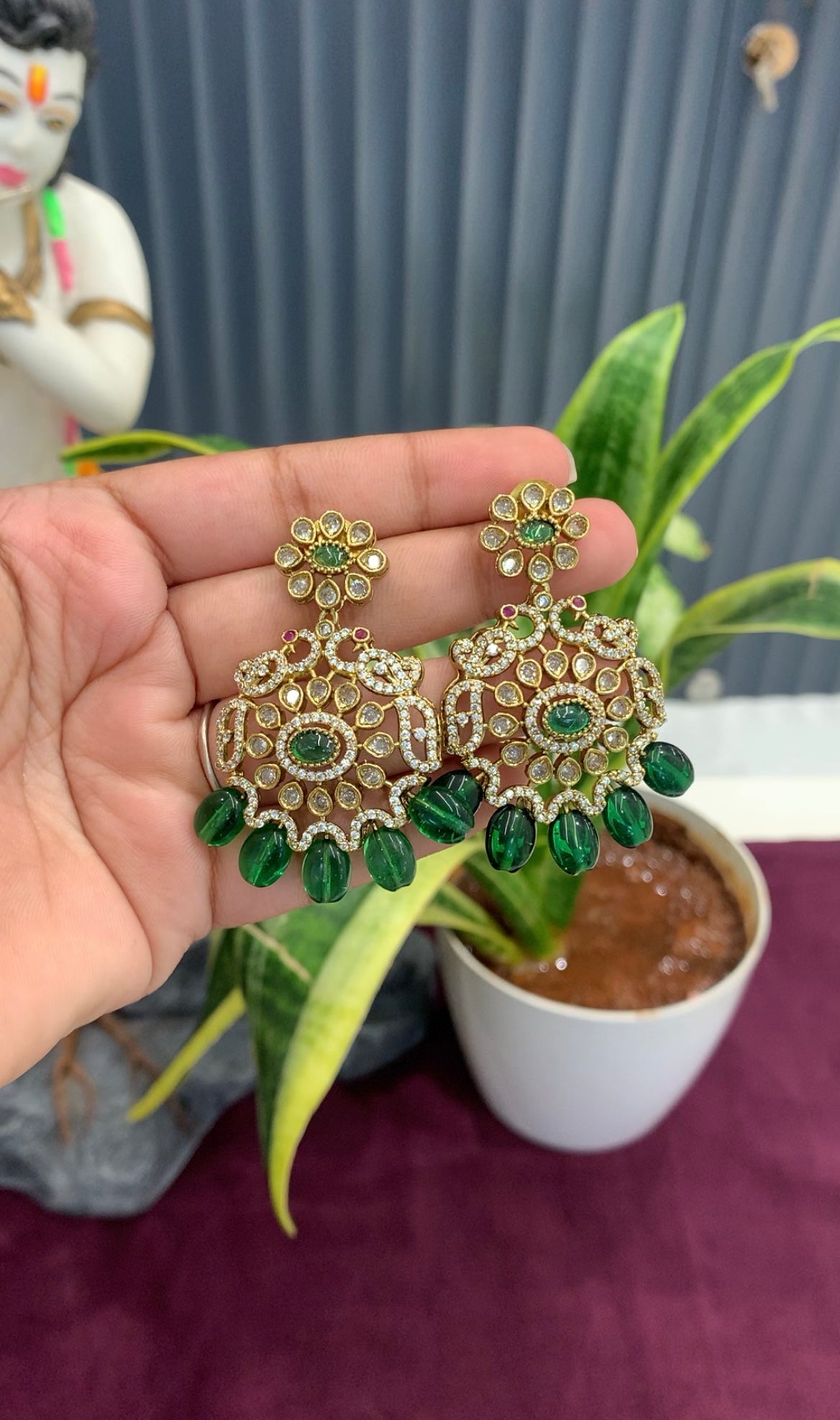 Beautiful peacock design kanti necklace with pushback earrings